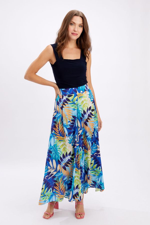 Tropical print wide leg, Color: Royal/ Orange, Size: S
