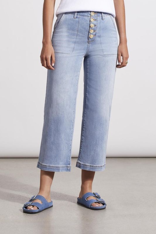 Wide leg button fly crop jean