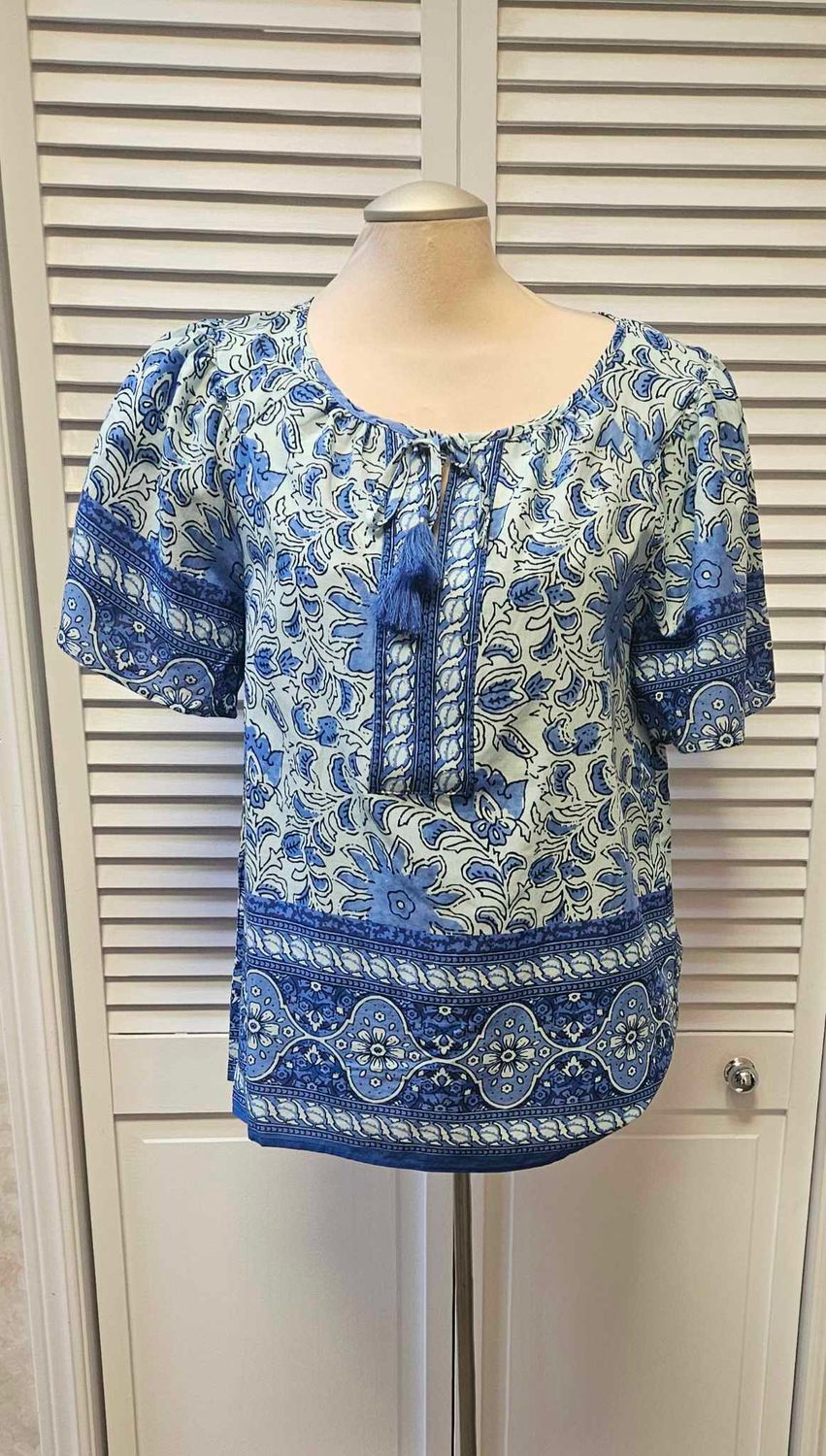 Short sleeve peasant top, Color: BluStar, Size: S