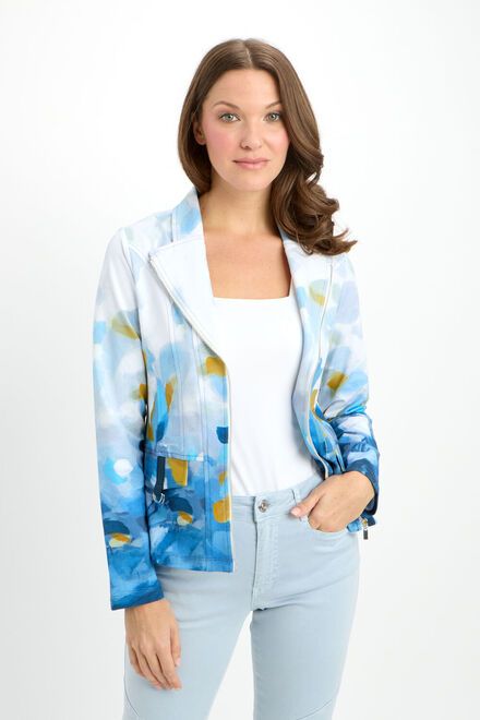Abstract print zip-up blazer, Color: Blue Dreams, Size: M