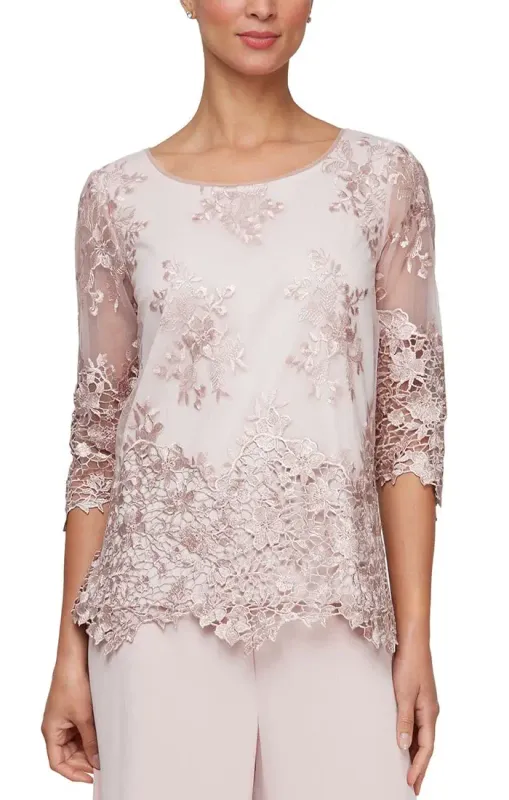 Embroidered Scallop sleeve &amp; hem blouse