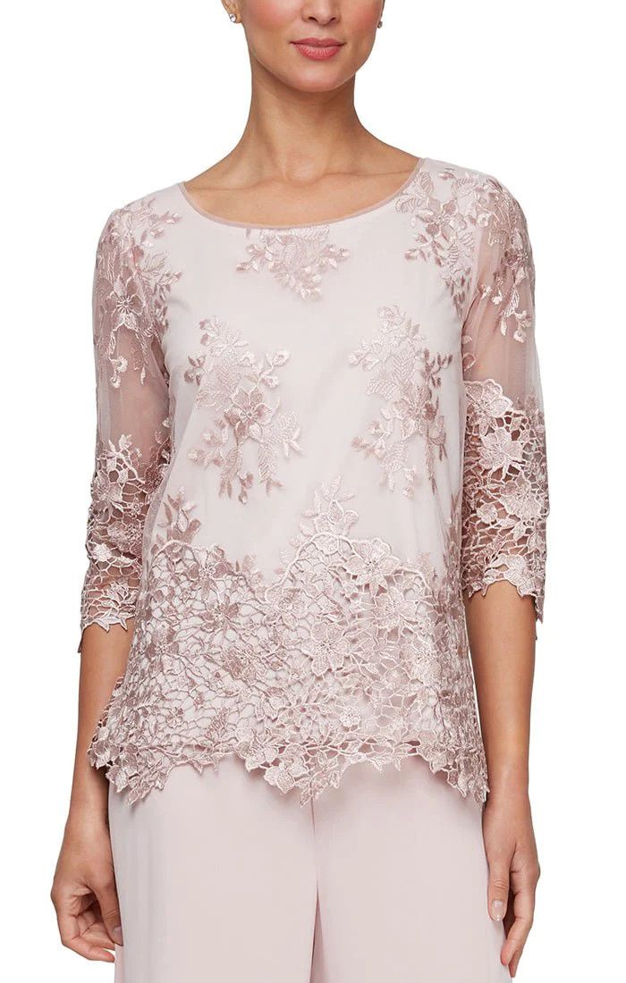 Embroidered Scallop sleeve &amp; hem blouse, Color: Shell Pink, Size: M