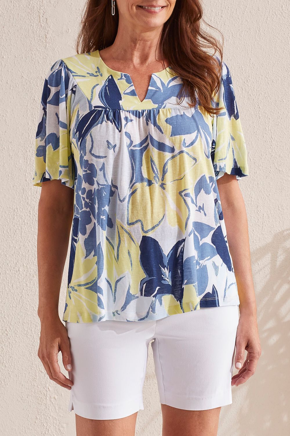 Notch neck print top, Color: Wild Lime, Size: M