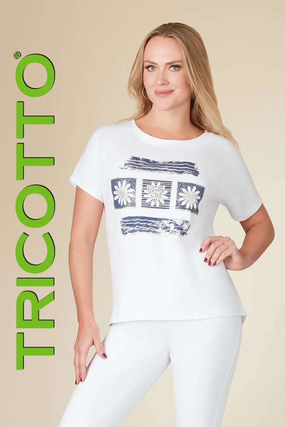 Daisy print t-shirt, Color: White/ mix, Size: M