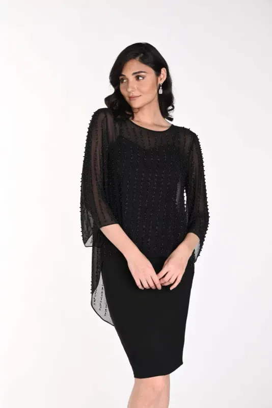 Pearl and rhinestone tunic cape top