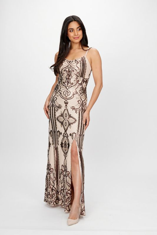 Sequin long sleeveless gown 