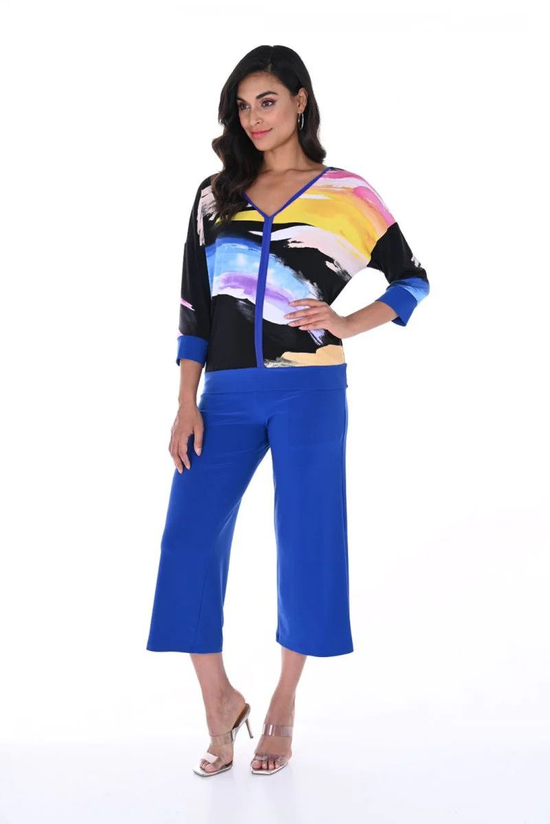 Wide leg 3/4 length  pant, Color: Royal Blue, Size: 10