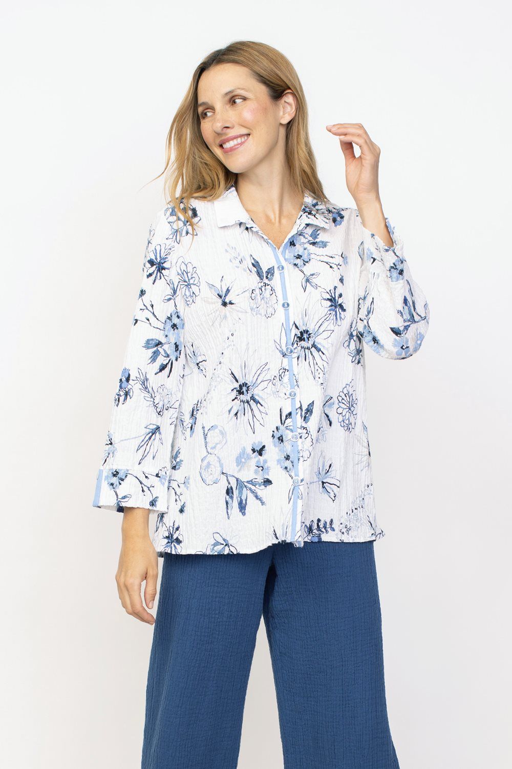 Botanical bliss button blouse, Color: Cornflower, Size: M