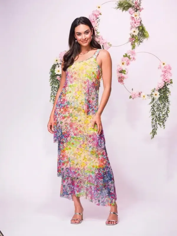 Sleeveless floral tier maxi 