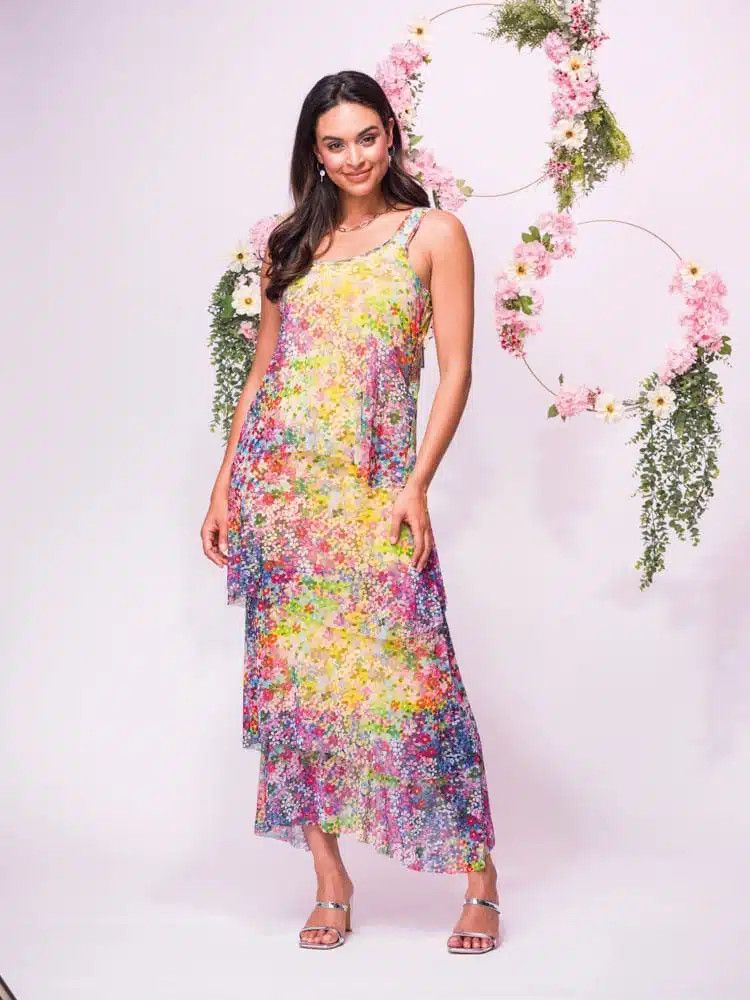 Sleeveless floral tier maxi , Color: Sunny Mix, Size: M