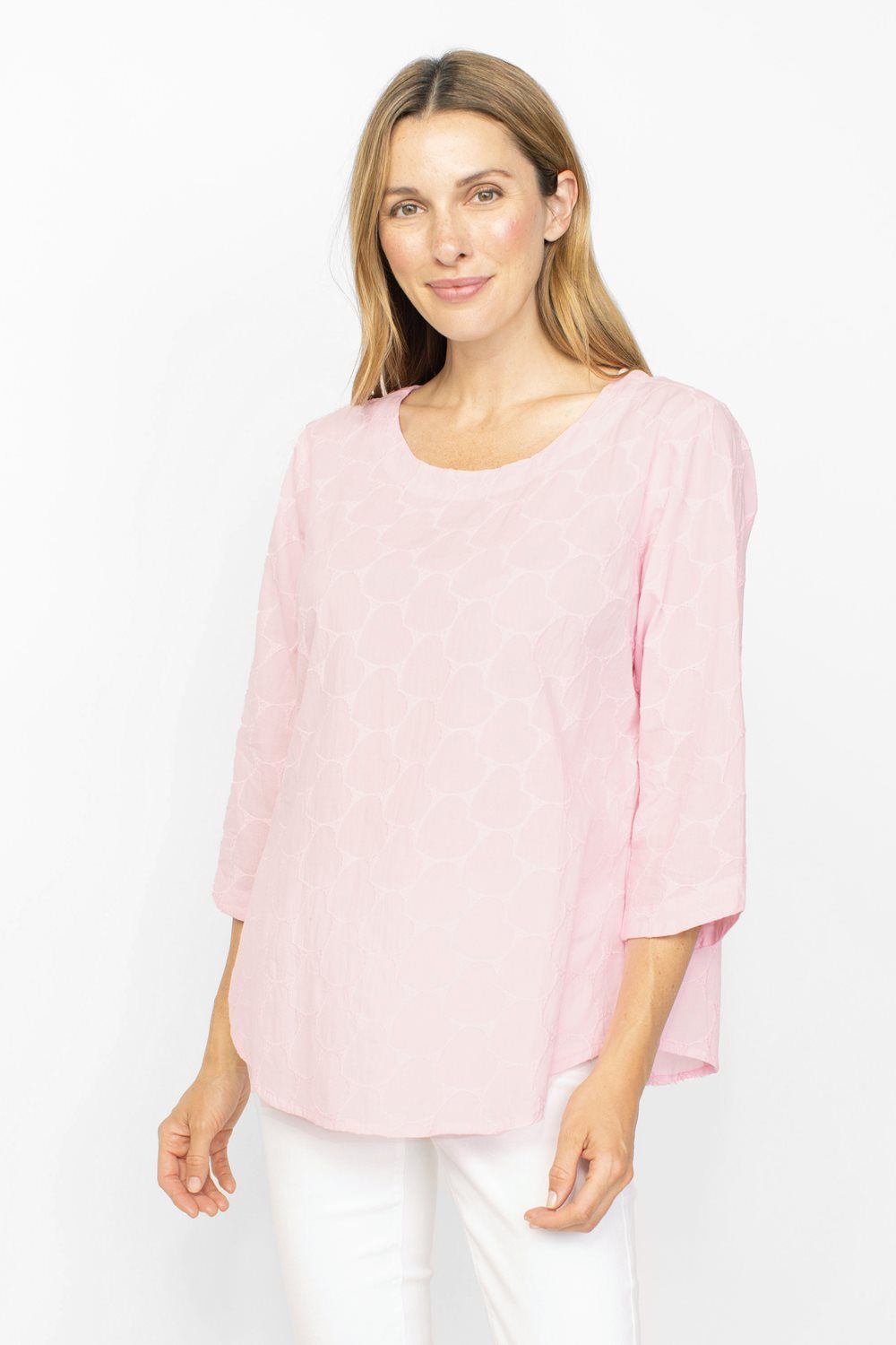 Jacquard heart pattern blouse, Color: Peony, Size: S