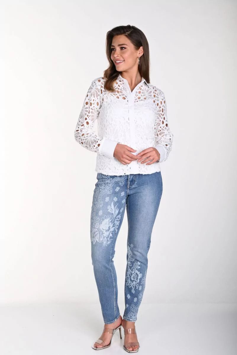 Sequin lace print jean, Color: Blue wash, Size: S