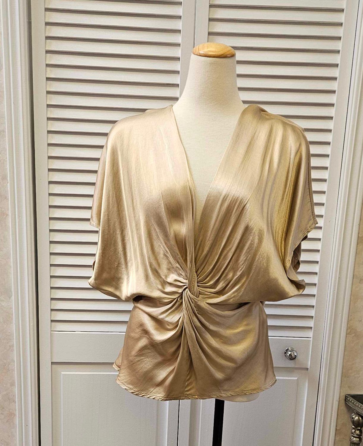 Silk twist front top, Color: Tan, Size: S