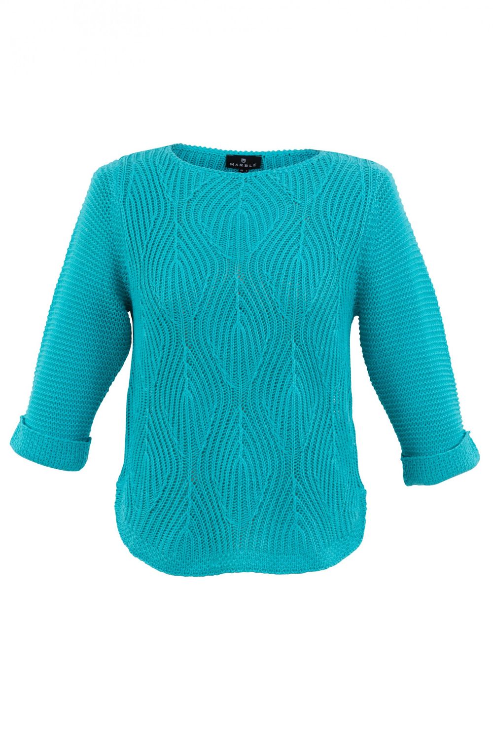 Diamond knit 3/4 sleeve sweater, Color: Teal, Size: XS