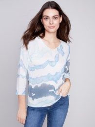 Printed dolman sleeve sweater , Color: Indigo, Size: XS