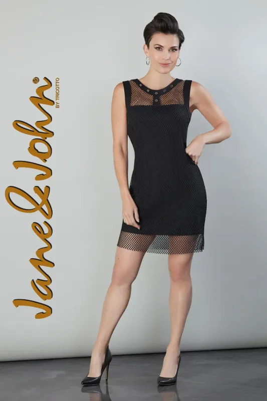 Sleeveless stretch mesh overlay dress