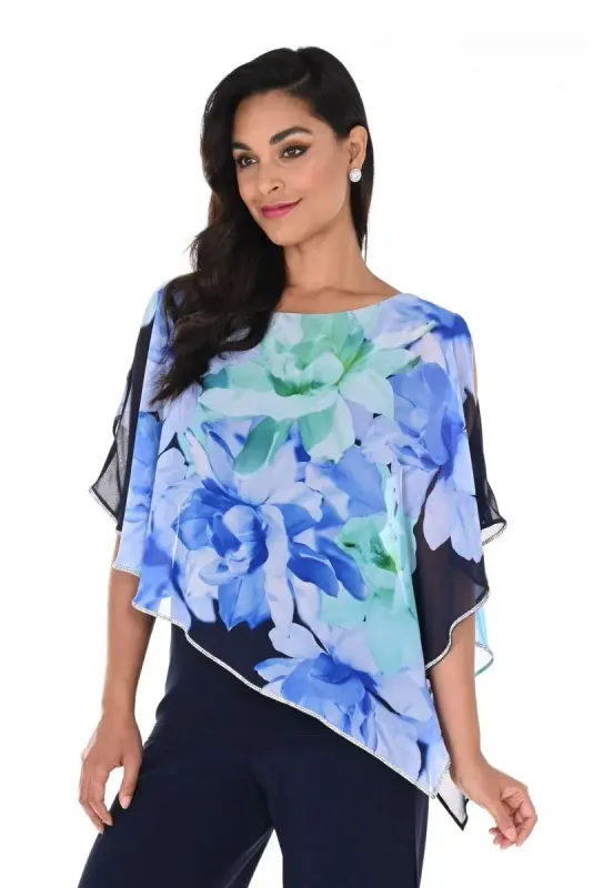 Floral print rhinestone trim overlay