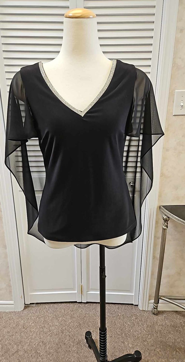  Chiffon sleeve cape blouse , Color: Black, Size: S