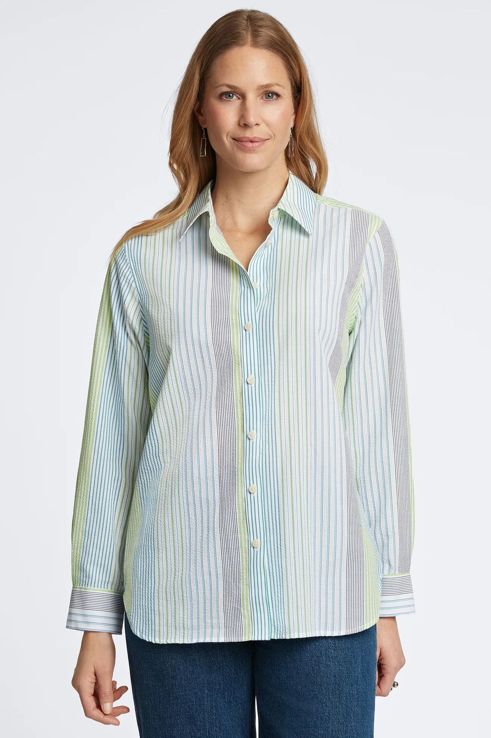 Boyfriend seersucker stripe blouse, Color: Blue/ multi, Size: S