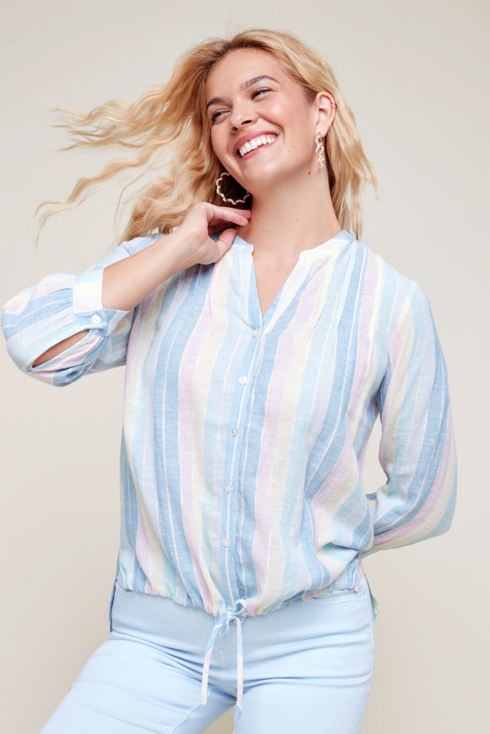 High- low blouse w/ tie front, Color: Lt. Multi, Size: S