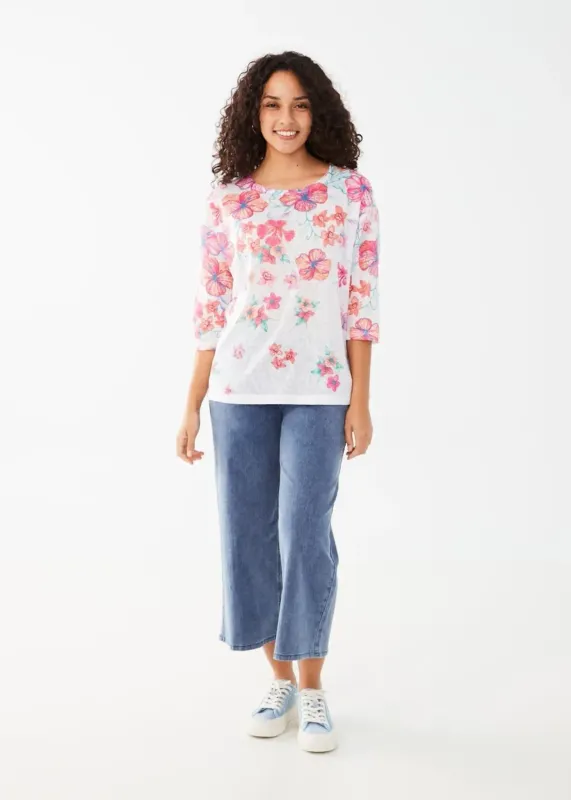 Tropical print drop shoulder tee