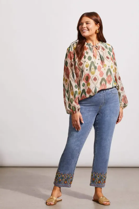 Embellished hem pull-on jean