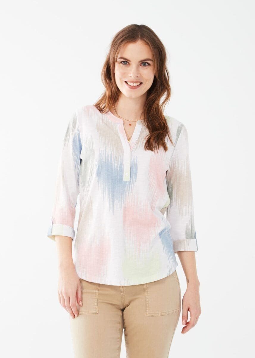 Henley knit tab sleeve top