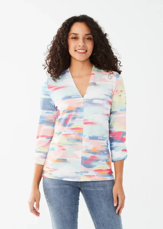V-neck 3/4 sleeve abstract top