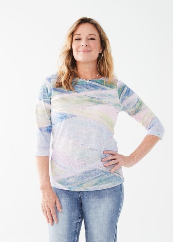 Long sleeve print boat neck tee