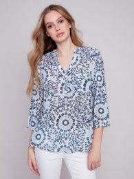 Print half button blouse, Color: Sahara, Size: XS