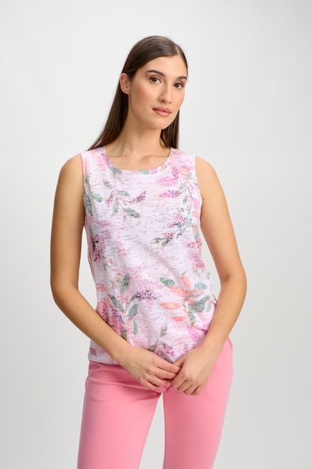 Leaf print tank, Color: Pink/ White, Size: XS