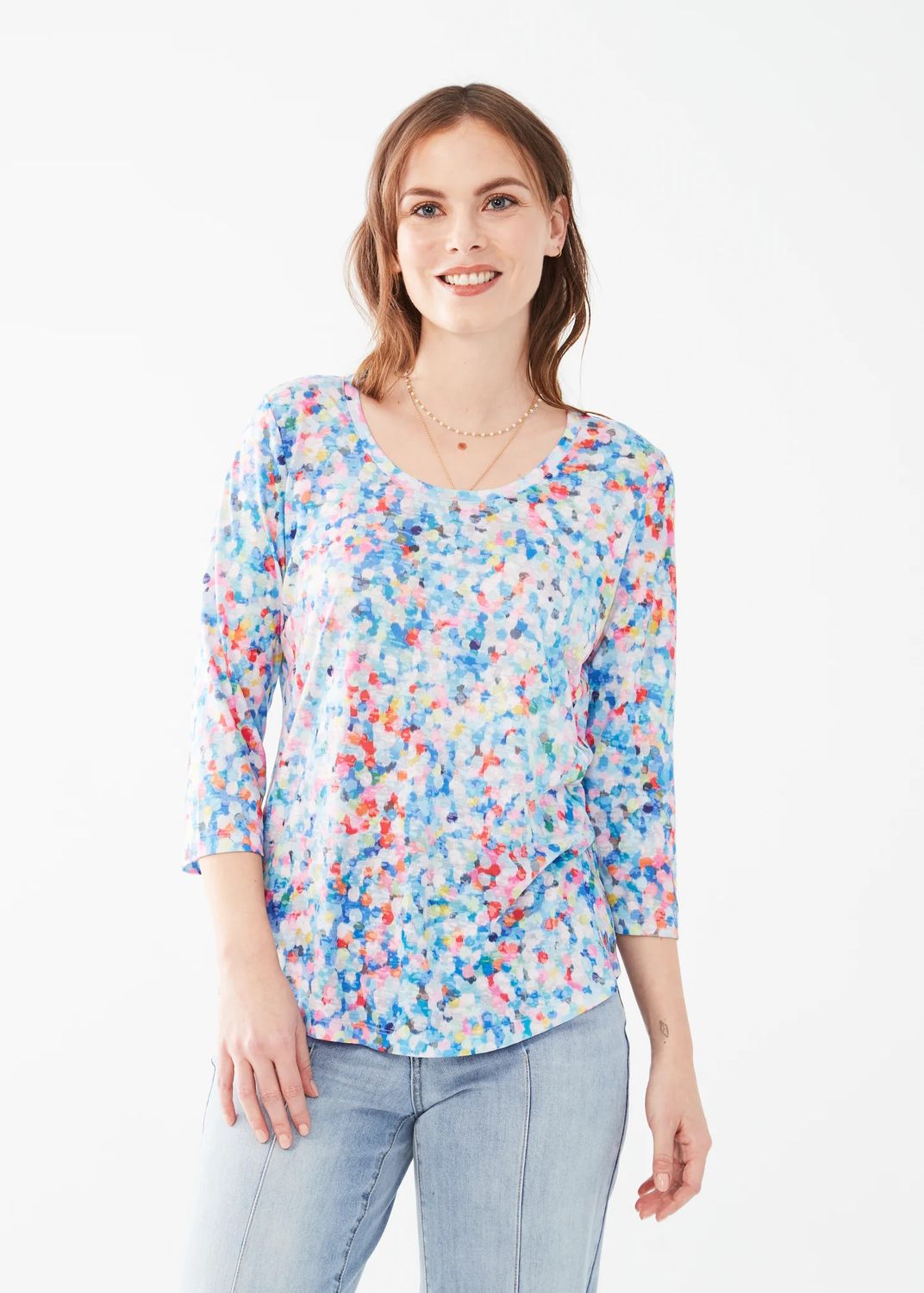 Dotty 3/4 sleeve top, Color: Multi/ dotty, Size: S