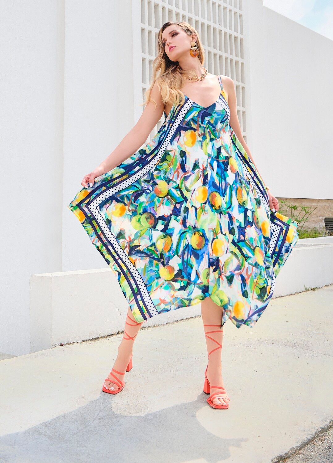 Printed Handkerchief dress, Color: Orangerie, Size: M