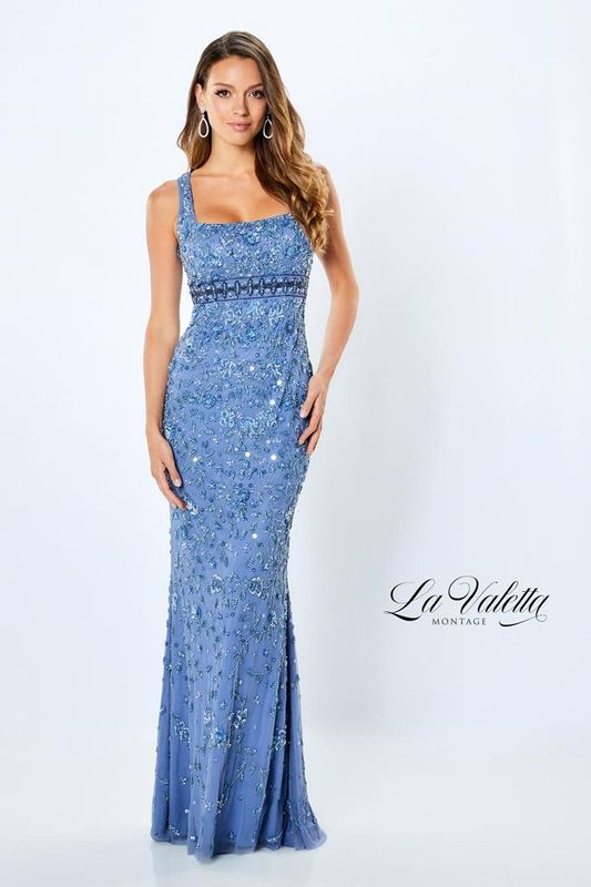 Beaded tulle empire waist gown