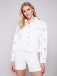 Eyelette denim jacket, Color: White, Size: S