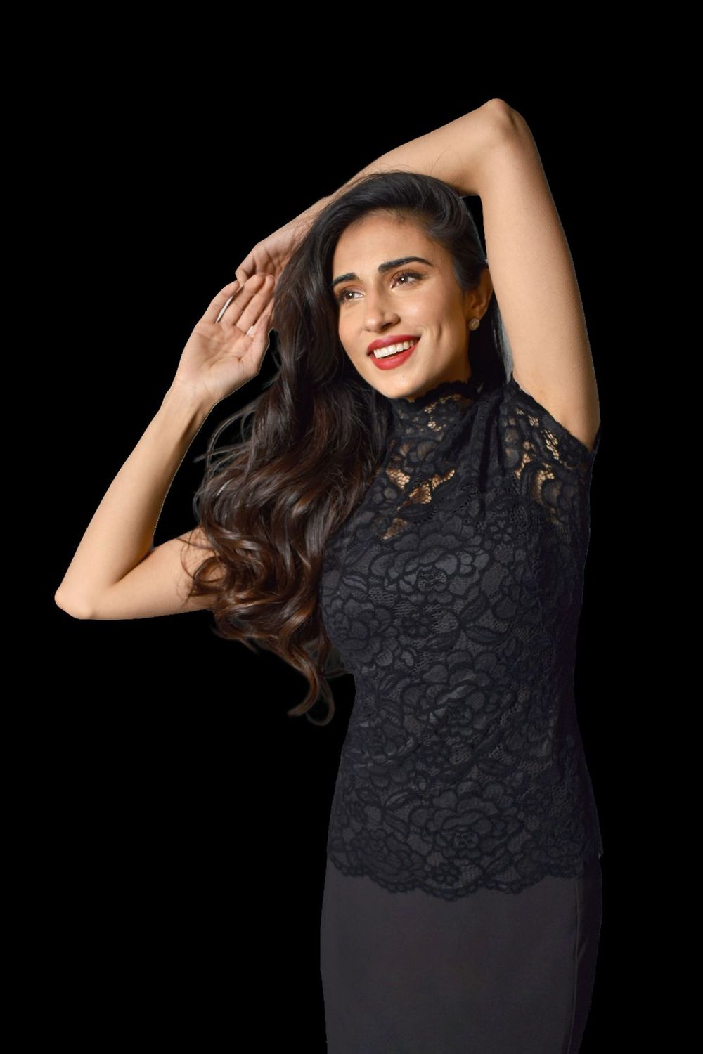 Floral lace top w/ cami, Color: Black, Size: 12
