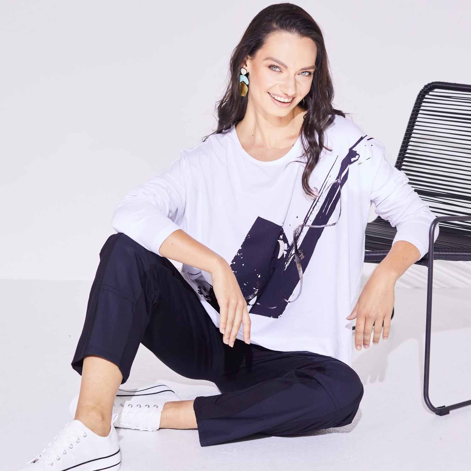 Splash placement top, Color: White/ Navy, Size: 1