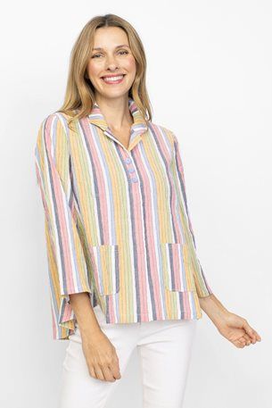 Fiesta stripe pocket blouse, Color: Multiple, Size: S
