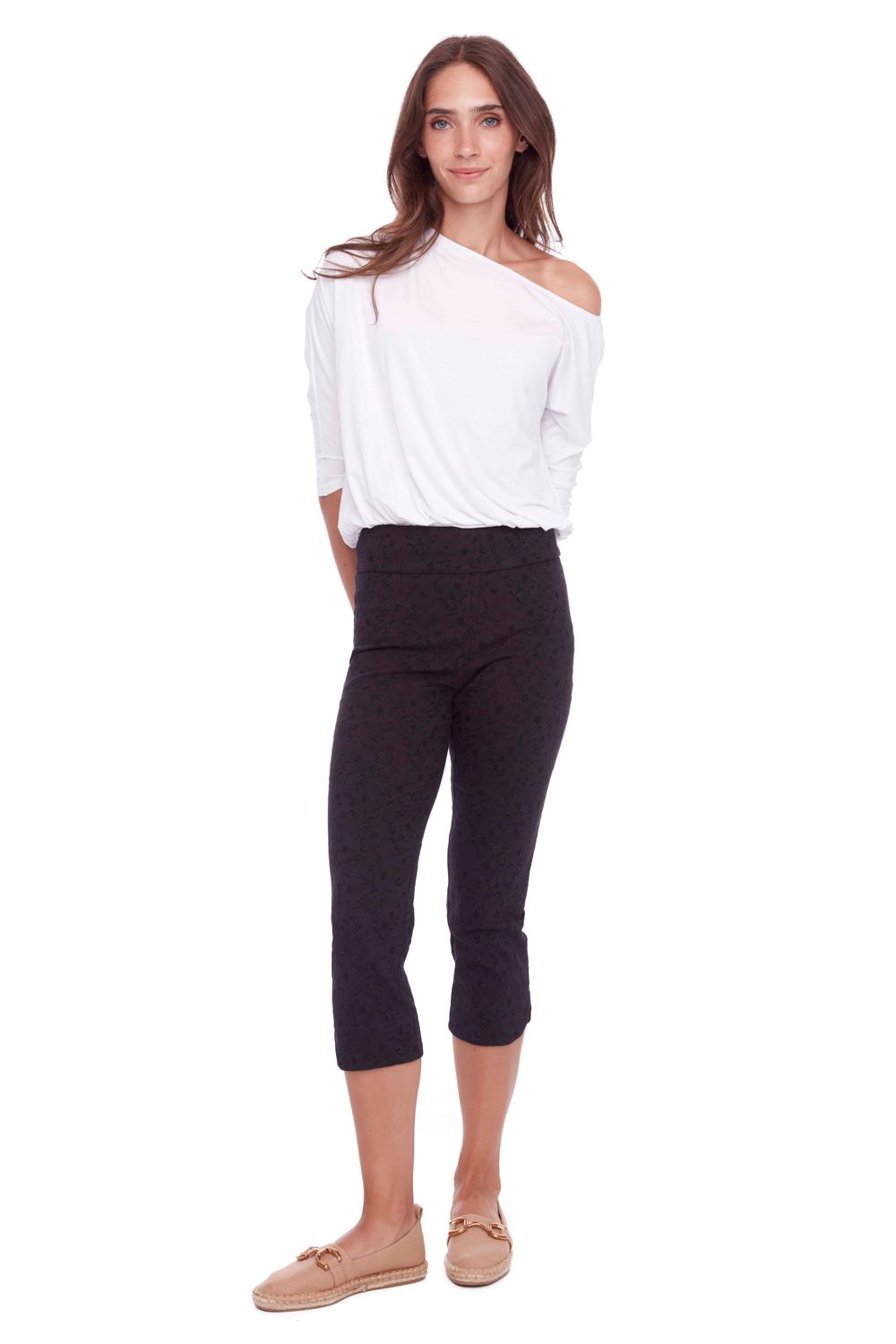 Petal slit textured crop pant, Color: Black, Size: 4