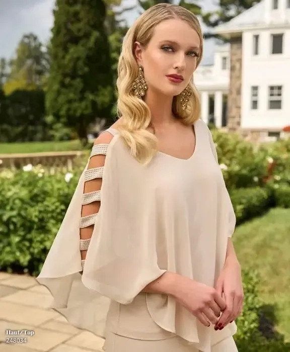 Embellished ladder sleeve cape blouse