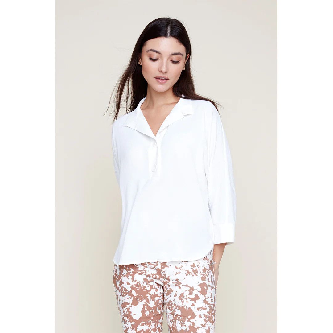 Collared rolled sleeve blouse, Color: Creme, Size: XS