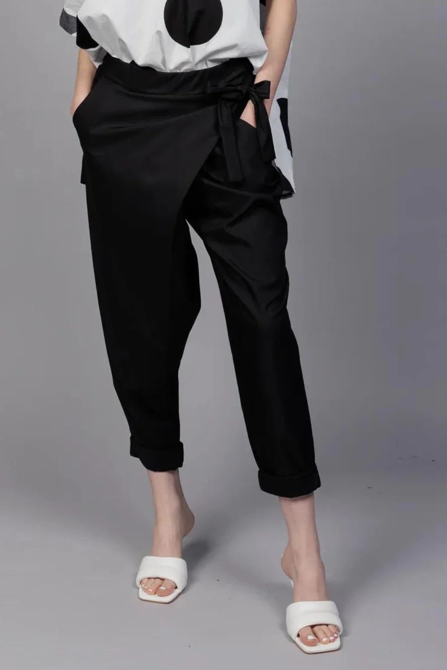 Cotton cross-over pant, Color: Black, Size: S