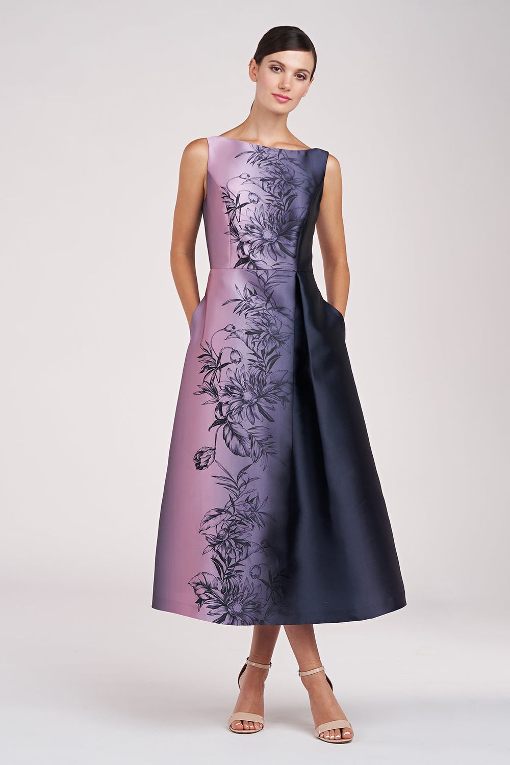 Tea length ombre bateau neckline dress, Color: Navy/ Pink, Size: 8