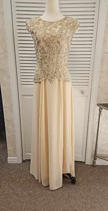 Embroidered sequin bodice gown