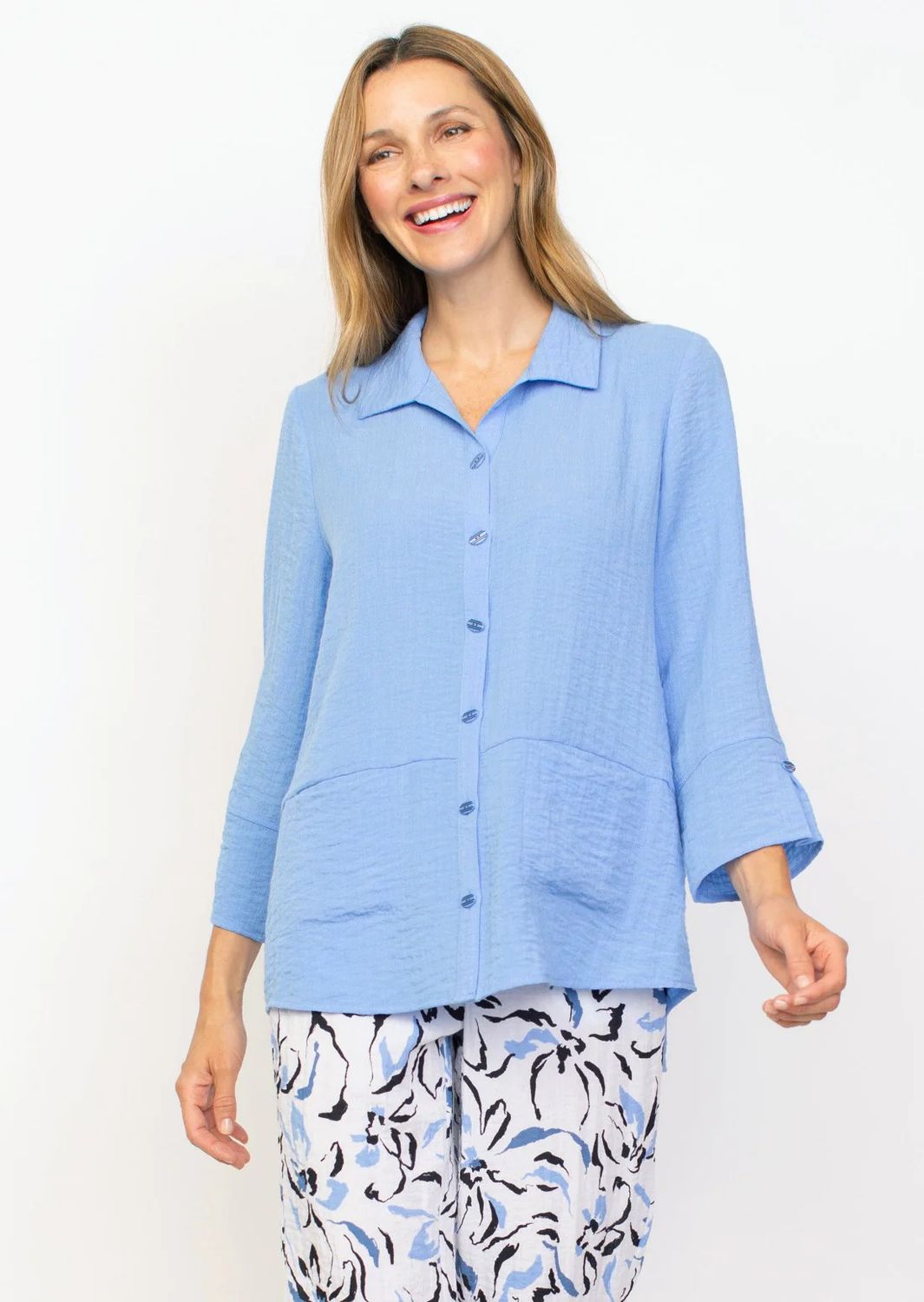 Hidden pocket blouse, Color: Cornflower, Size: M