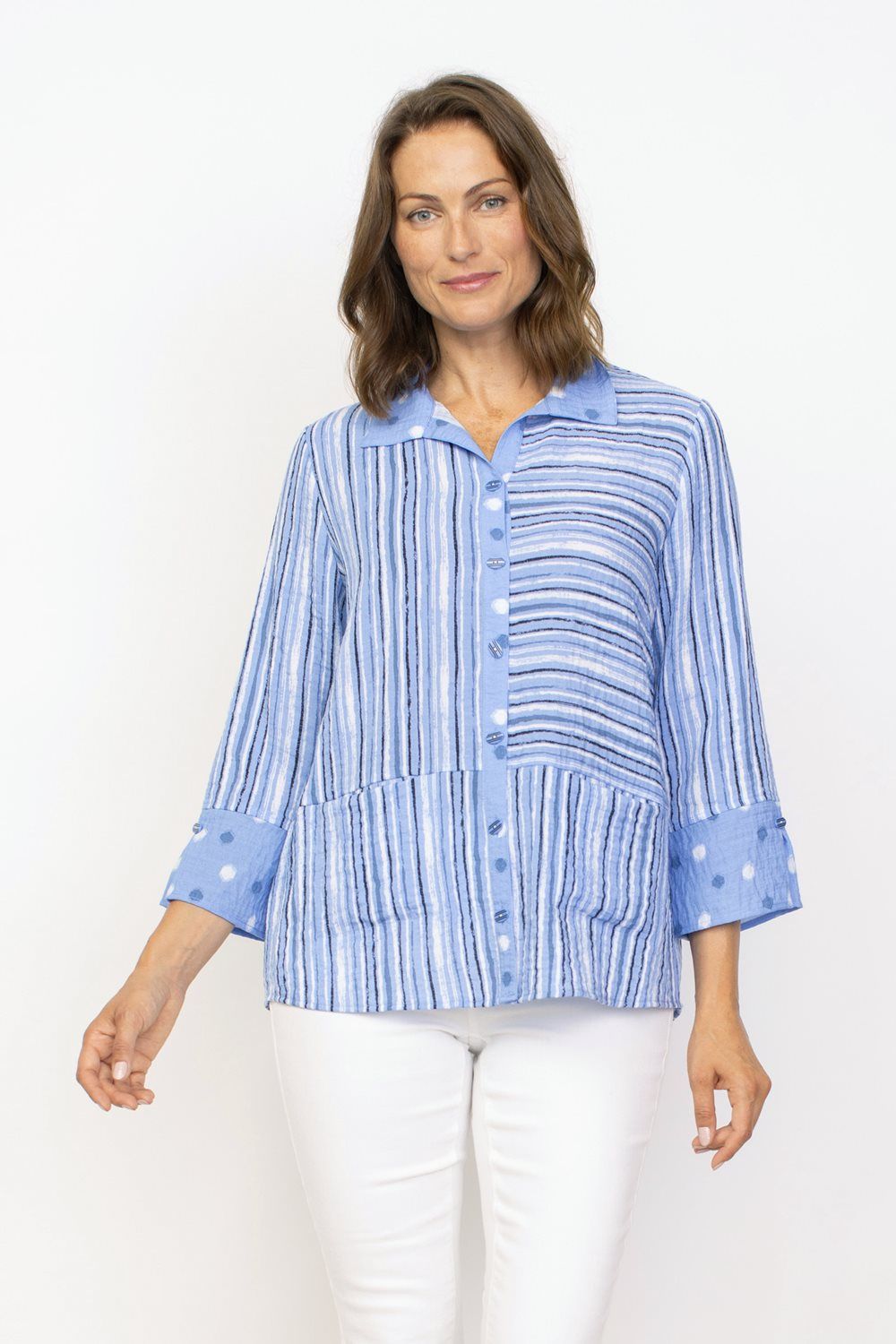Stripe swing shirt , Color: Cornflower, Size: M