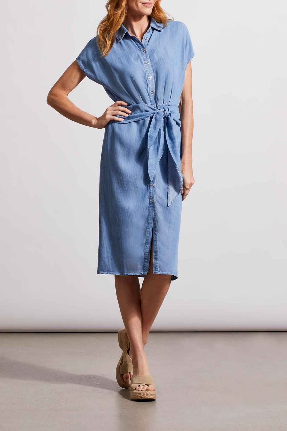 Wrap shirt button dress, Color: Tide Blue, Size: S