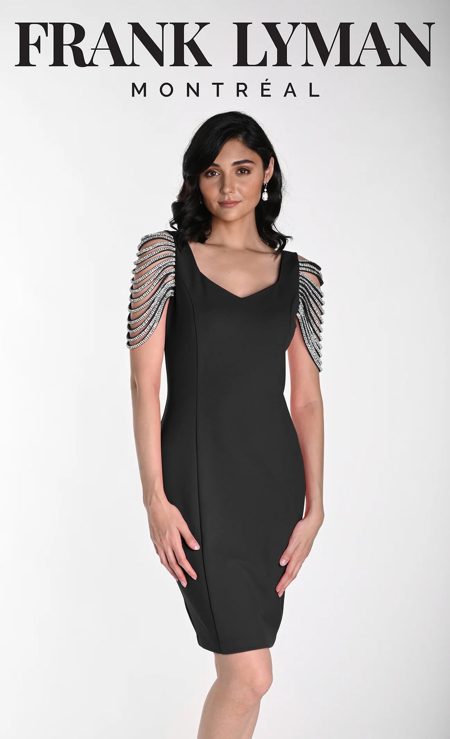 Rhinestone sleeve scuba dress, Color: Black, Size: S