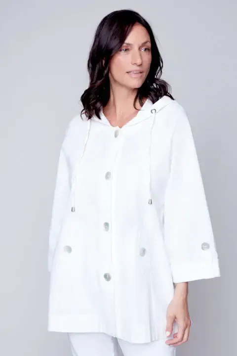Button down hooded linen jkt