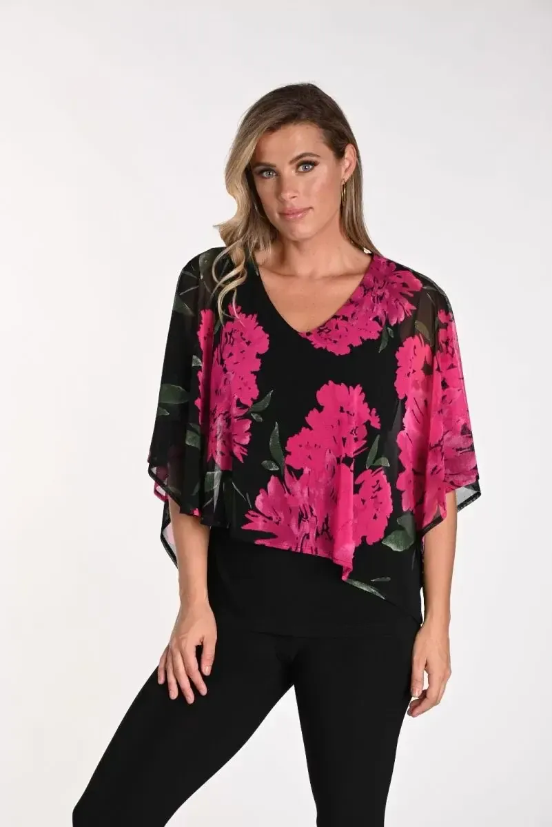 Floral chiffon cape top